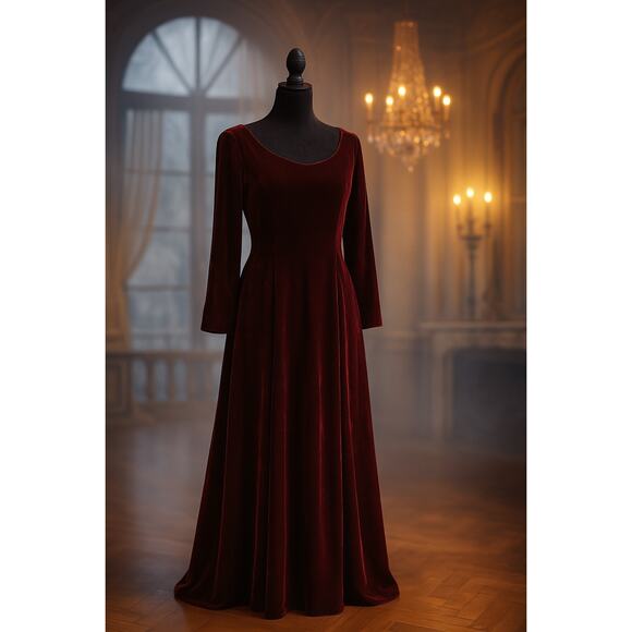 Vintage Burgundy Velvet Gown – Size 14 Gothic Witch Dress, Whimisigoth Halloween - Picture 1 of 15